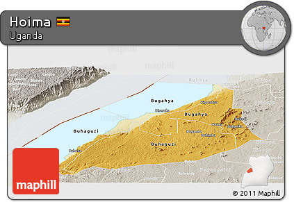 Physical Panoramic Map of Hoima, lighten, semi-desaturated