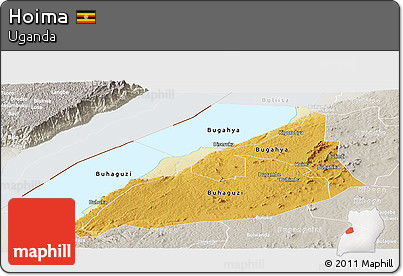 Physical Panoramic Map of Hoima, lighten, semi-desaturated