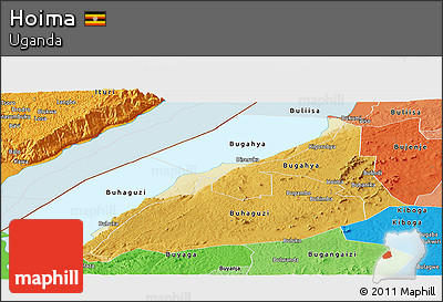 Physical Panoramic Map of Hoima, political shades outside