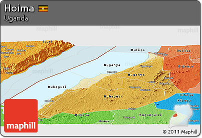 Physical Panoramic Map of Hoima, political shades outside