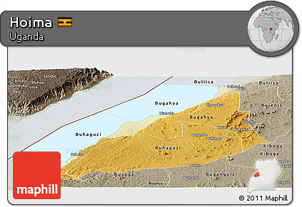 Physical Panoramic Map of Hoima, semi-desaturated