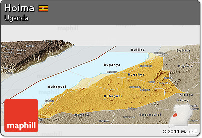 Physical Panoramic Map of Hoima, semi-desaturated