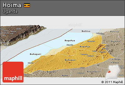 Physical Panoramic Map of Hoima, semi-desaturated