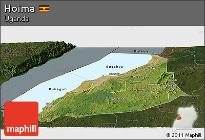 Satellite Panoramic Map of Hoima, darken