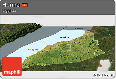 Satellite Panoramic Map of Hoima, darken