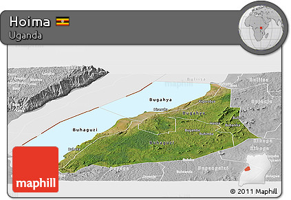 Satellite Panoramic Map of Hoima, lighten, desaturated