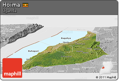 Satellite Panoramic Map of Hoima, lighten, desaturated