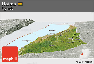 Satellite Panoramic Map of Hoima, lighten, semi-desaturated