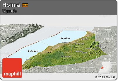 Satellite Panoramic Map of Hoima, lighten, semi-desaturated