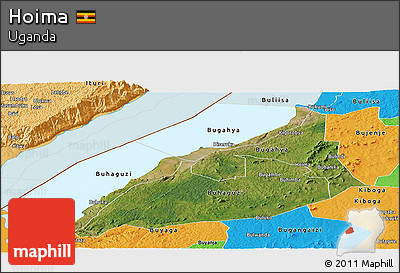 Satellite Panoramic Map of Hoima, political outside