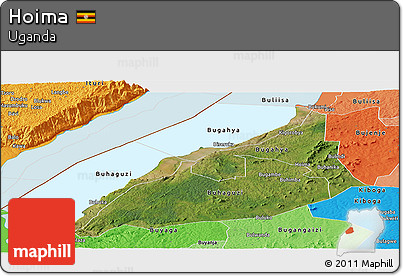 Satellite Panoramic Map of Hoima, political shades outside