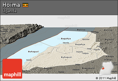 Shaded Relief Panoramic Map of Hoima, darken