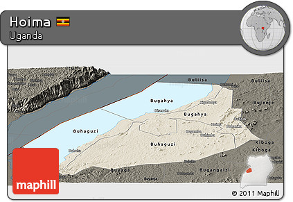 Shaded Relief Panoramic Map of Hoima, darken
