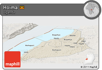 Shaded Relief Panoramic Map of Hoima, lighten