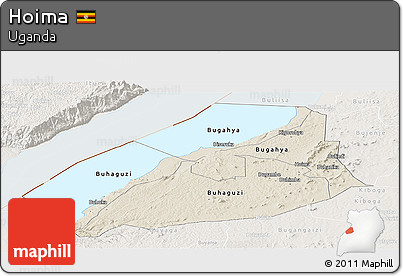 Shaded Relief Panoramic Map of Hoima, lighten