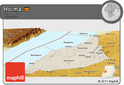Shaded Relief Panoramic Map of Hoima, physical outside