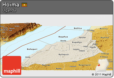 Shaded Relief Panoramic Map of Hoima, physical outside