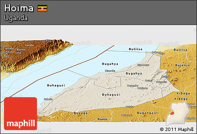Shaded Relief Panoramic Map of Hoima, physical outside