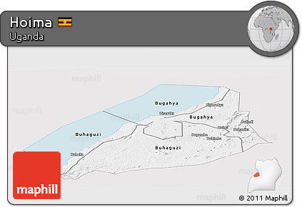 Silver Style Panoramic Map of Hoima, single color outside