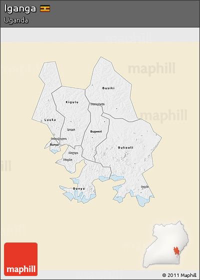 Classic Style 3D Map of Iganga, single color outside