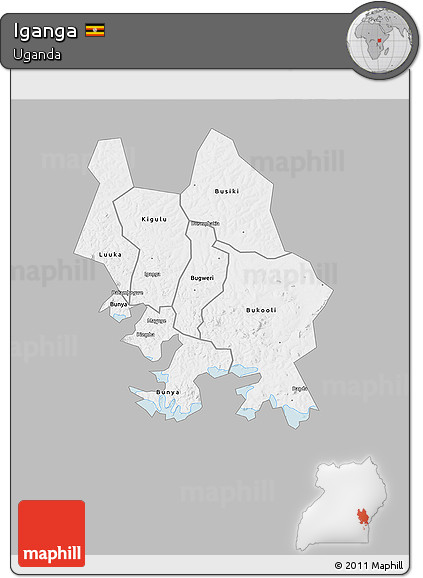 Gray 3D Map of Iganga, single color outside