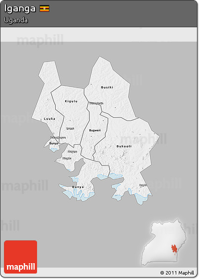 Gray 3D Map of Iganga, single color outside
