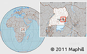 Gray Location Map of Bugweri, highlighted country, highlighted parent region, hill shading