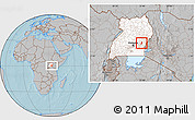 Gray Location Map of Bugweri, highlighted country, hill shading