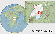 Savanna Style Location Map of Bugweri, highlighted country, highlighted parent region, hill shading