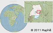 Savanna Style Location Map of Bugweri, highlighted country, hill shading