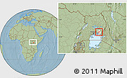 Savanna Style Location Map of Bugweri, highlighted parent region, within the entire country, hill shading
