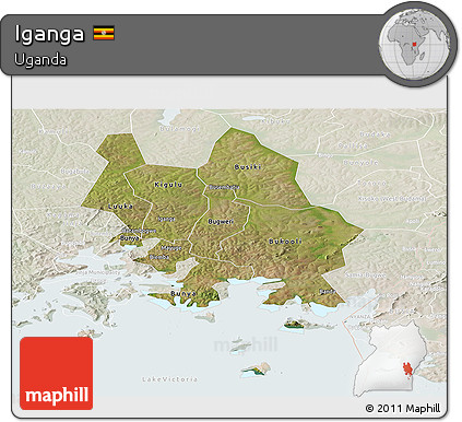 Satellite Panoramic Map of Iganga, lighten
