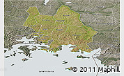 Satellite Panoramic Map of Iganga, semi-desaturated