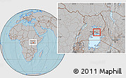 Gray Location Map of Butembe, within the entire country, hill shading