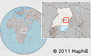 Gray Location Map of Butembe, highlighted country, hill shading