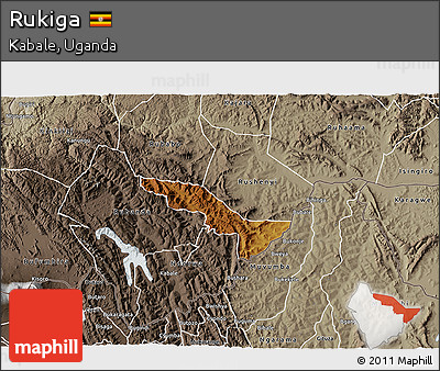 Physical 3D Map of Rukiga, semi-desaturated