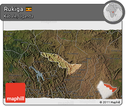 Satellite 3D Map of Rukiga, darken