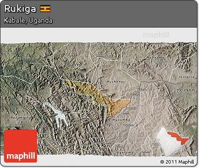 Satellite 3D Map of Rukiga, semi-desaturated