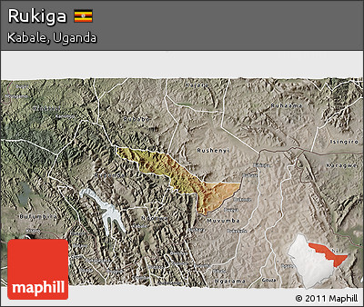 Satellite 3D Map of Rukiga, semi-desaturated