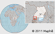 Gray Location Map of Rukiga, highlighted country, highlighted parent region, within the entire country, hill shading