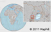 Gray Location Map of Rukiga, highlighted parent region, within the entire country, hill shading