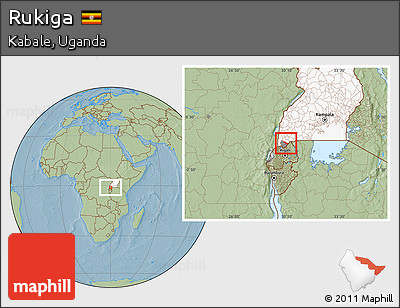 Savanna Style Location Map of Rukiga, highlighted country, highlighted parent region, hill shading