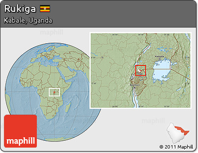 Savanna Style Location Map of Rukiga, highlighted parent region, hill shading