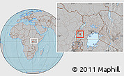 Gray Location Map of Kitagwenda, within the entire country, hill shading