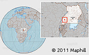 Gray Location Map of Kitagwenda, highlighted country, hill shading