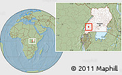 Savanna Style Location Map of Kitagwenda, highlighted country, hill shading
