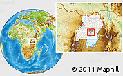 Physical Location Map of Kampala, highlighted country, within the entire country