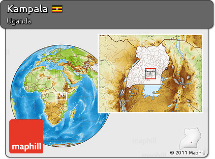 Physical Location Map of Kampala, highlighted country