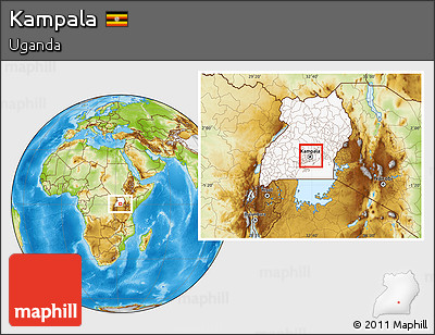 Physical Location Map of Kampala, highlighted country