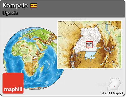Physical Location Map of Kampala, highlighted country